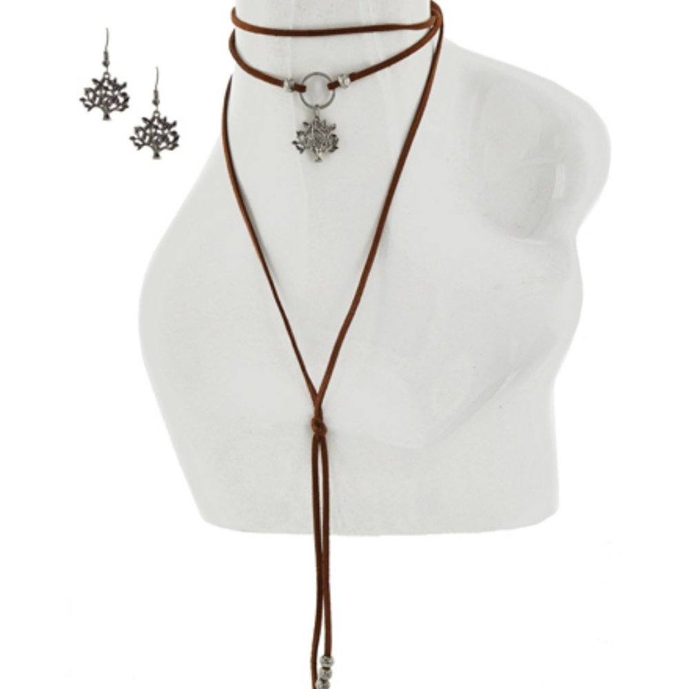 TREE OF LIFE PENDANT BROWN SUEDE CORD LAYERED SET